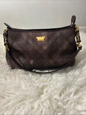 DAKS Brown Designer Shoulder Bag with Gold Hardware size small